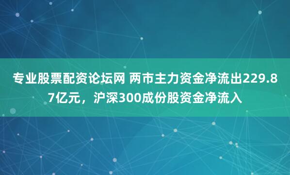 专业股票配资论坛网 两市主力资金净流出229.87亿元，沪深300成份股资金净流入